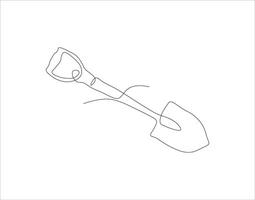 Continuous Line Drawing Of Shovel. One Line Of Shovel. Gardening Tool Continuous Line Art. Editable Outline. vector