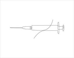 Continuous Line Drawing Of Syringe For Injections. One Line Of Syringe. Inject Continuous Line Art. Editable Outline. vector