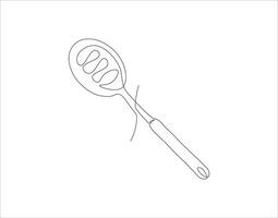 Continuous Line Drawing Of Spatula. One Line Of Spatula. Kitchen Tool Continuous Line Art. Editable Outline. vector