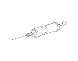 Continuous Line Drawing Of Syringe For Injections. One Line Of Syringe. Inject Continuous Line Art. Editable Outline. vector