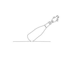 Continuous Line Drawing Of Wine Bottle. One Line Of A Bottle Of Wine. Wine Bottle Continuous Line Art. Editable Outline. vector