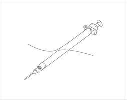 Continuous Line Drawing Of Syringe For Injections. One Line Of Syringe. Inject Continuous Line Art. Editable Outline. vector