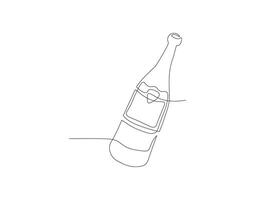 Continuous Line Drawing Of Wine Bottle. One Line Of A Bottle Of Wine. Wine Bottle Continuous Line Art. Editable Outline. vector