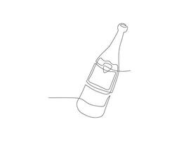 Continuous Line Drawing Of Wine Bottle. One Line Of A Bottle Of Wine. Wine Bottle Continuous Line Art. Editable Outline. vector