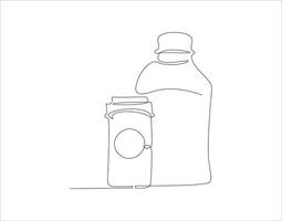 Continuous Line Drawing Of Medicine Bottle. One Line Of Jar Of Pills. Medicine Set Continuous Line Art. Editable Outline. vector