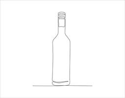 Continuous Line Drawing Of Wine Bottle. One Line Of A Bottle Of Wine. Wine Bottle Continuous Line Art. Editable Outline. vector