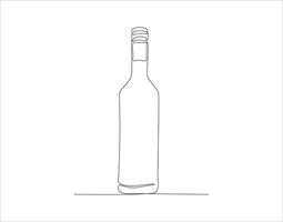 Continuous Line Drawing Of Wine Bottle. One Line Of A Bottle Of Wine. Wine Bottle Continuous Line Art. Editable Outline. vector