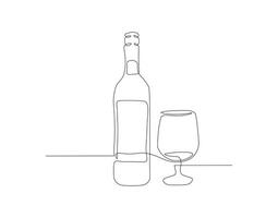 Continuous Line Drawing Of Wine Bottle. One Line Of A Bottle Of Wine. Wine Bottle Continuous Line Art. Editable Outline. vector