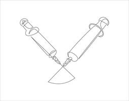 Continuous Line Drawing Of Syringe For Injections. One Line Of Syringe. Inject Continuous Line Art. Editable Outline. vector