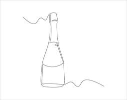 Continuous Line Drawing Of Wine Bottle. One Line Of A Bottle Of Wine. Wine Bottle Continuous Line Art. Editable Outline. vector