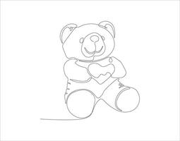 Continuous Line Drawing Of Teddy Bear. One Line Of Teddy Bear. Doll Continuous Line Art. Editable Outline. vector