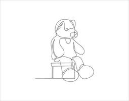 Continuous Line Drawing Of Teddy Bear. One Line Of Teddy Bear. Doll Continuous Line Art. Editable Outline. vector