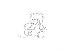 Continuous Line Drawing Of Teddy Bear. One Line Of Teddy Bear. Doll Continuous Line Art. Editable Outline. vector