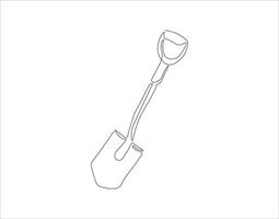 Continuous Line Drawing Of Shovel. One Line Of Shovel. Gardening Tool Continuous Line Art. Editable Outline. vector