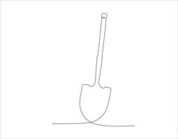 Continuous Line Drawing Of Shovel. One Line Of Shovel. Gardening Tool Continuous Line Art. Editable Outline. vector