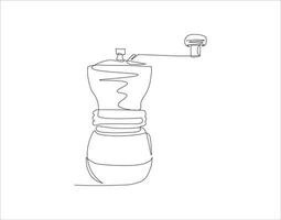 Continuous Line Drawing Of Manual Coffee Grinder. One Line Of Coffee Grinder. Grinder Continuous Line Art. Editable Outline. vector