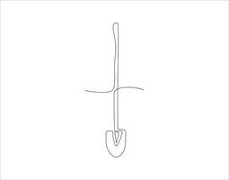 Continuous Line Drawing Of Shovel. One Line Of Shovel. Gardening Tool Continuous Line Art. Editable Outline. vector