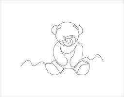 Continuous Line Drawing Of Teddy Bear. One Line Of Teddy Bear. Doll Continuous Line Art. Editable Outline. vector