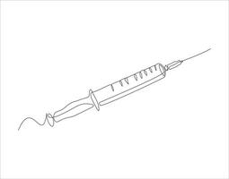 continuo línea dibujo de jeringuilla para inyecciones uno línea de jeringuilla. inyectar continuo línea Arte. editable describir. vector