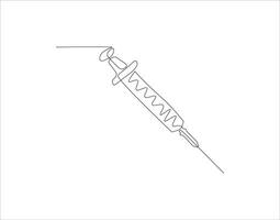 Continuous Line Drawing Of Syringe For Injections. One Line Of Syringe. Inject Continuous Line Art. Editable Outline. vector