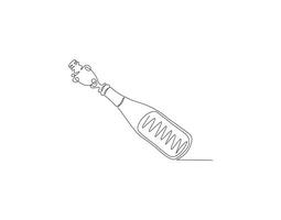 Continuous Line Drawing Of Wine Bottle. One Line Of A Bottle Of Wine. Wine Bottle Continuous Line Art. Editable Outline. vector