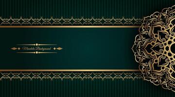 dark green background with gold mandala ornament vector