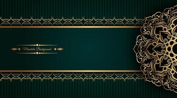 dark green background with gold mandala ornament vector