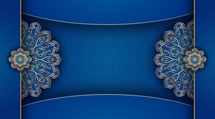 blue background, with gold mandala ornaments