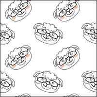 Cute school pattern with outline lamb in eyeglass vector