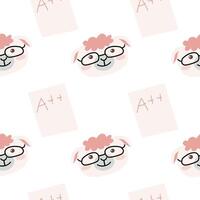 Cute school pattern with sheet with A plus and lamb student vector