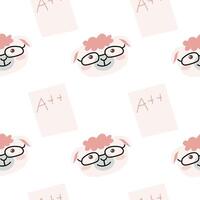 Cute school pattern with sheet with A plus and lamb student vector