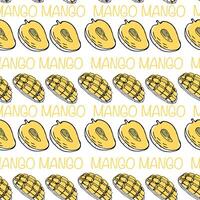 Seamless pattern with mango, sketch art with lettering vector