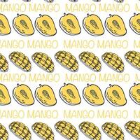 Seamless pattern with mango, sketch art with lettering vector