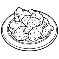 Fried chicken outline illustration coloring book page line art drawing vector