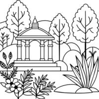 Garden outline illustration digital coloring book page line art drawing vector