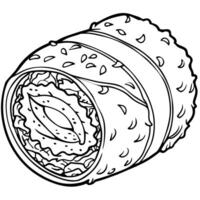 Sushi Roll outline illustration coloring book page line art drawing vector