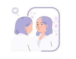 Positive mirror talk, mental health concept. Flat illustration. vector