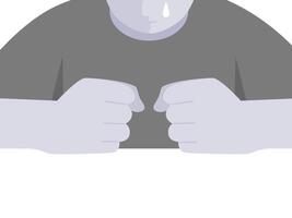 Isolated of a sad child boy with fists, flat illustration. vector