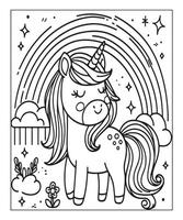 cute unicorn coloring page for kids vector