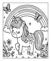 página para colorear de unicornio para niños vector