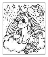 unicorn coloring page vector