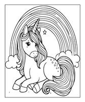 linda página para colorear de unicornio para niños vector