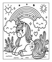 linda página para colorear de unicornio para niños vector