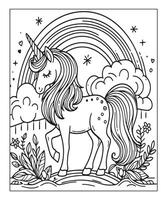 unicorn coloring page vector