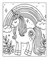 unicorn coloring page vector