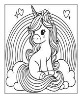 linda página para colorear de unicornio para niños vector