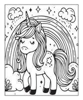 unicorn coloring page vector