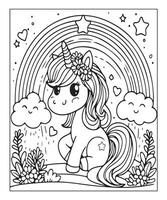 unicorn coloring page vector