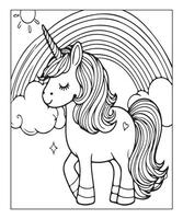 unicorn coloring page for kids vector