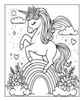 unicorn coloring page vector